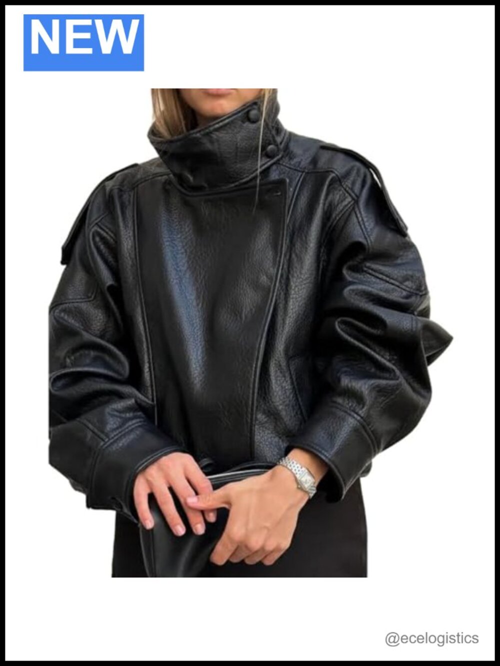 Faux Leather Jacket for Women Casual Zip Up Moto Biker Coat Long Sleeve Mock